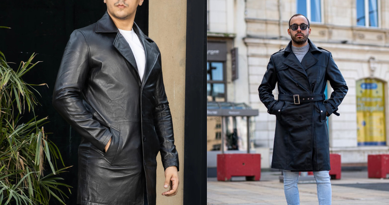 black leather trench coat for men